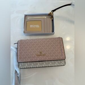 Michael Kors Pink and Beige Signature Continental Wallet with Card Case